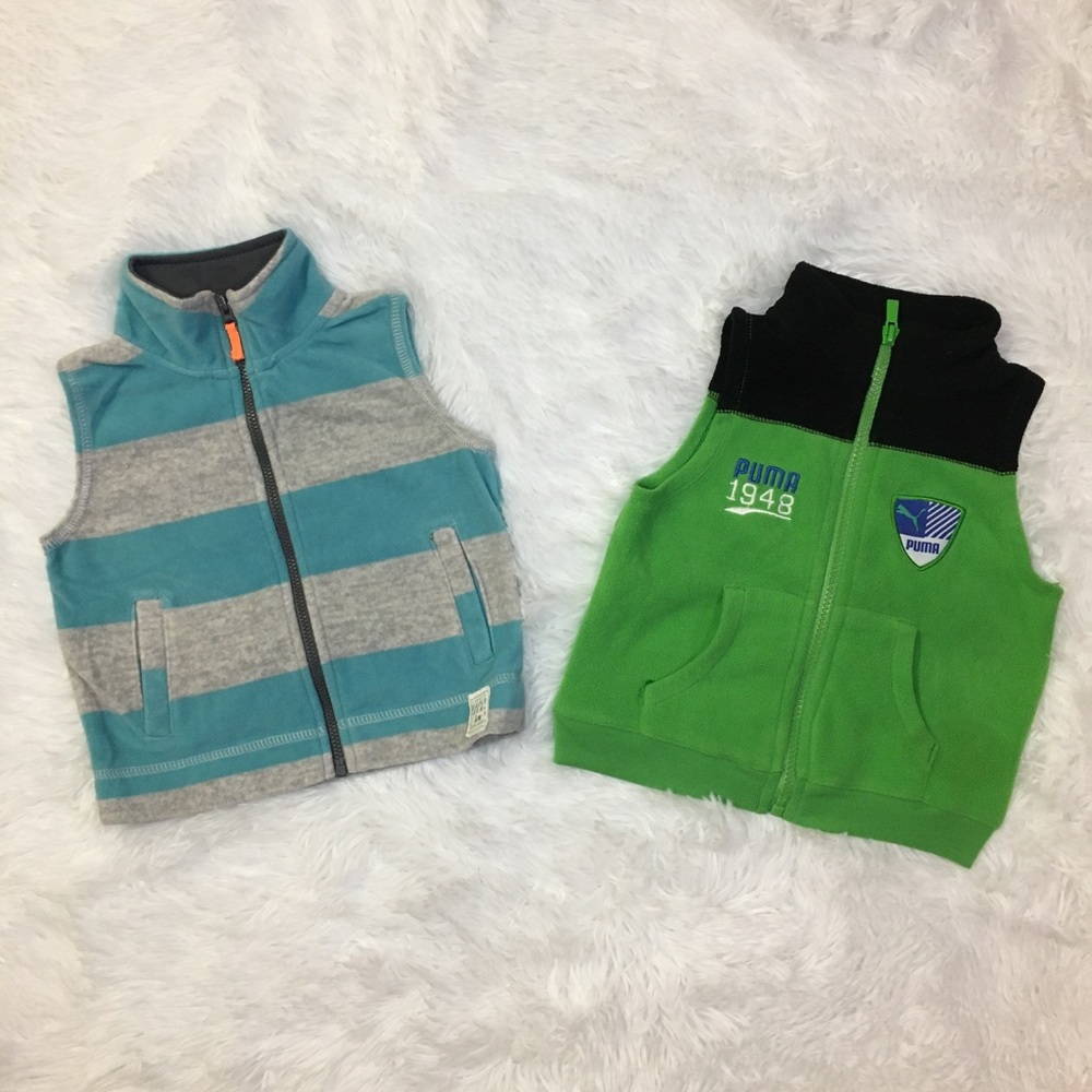 PUMA / CARTERS Baby Infant Toddler Fleece Full Zip Vests Bundle, 18 Months